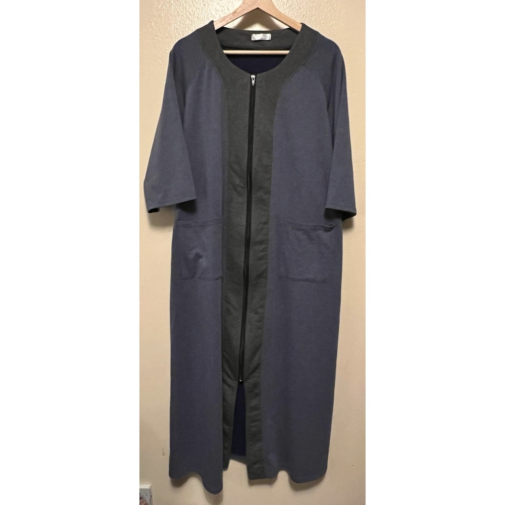 Ekouaer Casual Lounge Zip Blue Gray Deep Pockets House Dress Lagenlook Women's L
